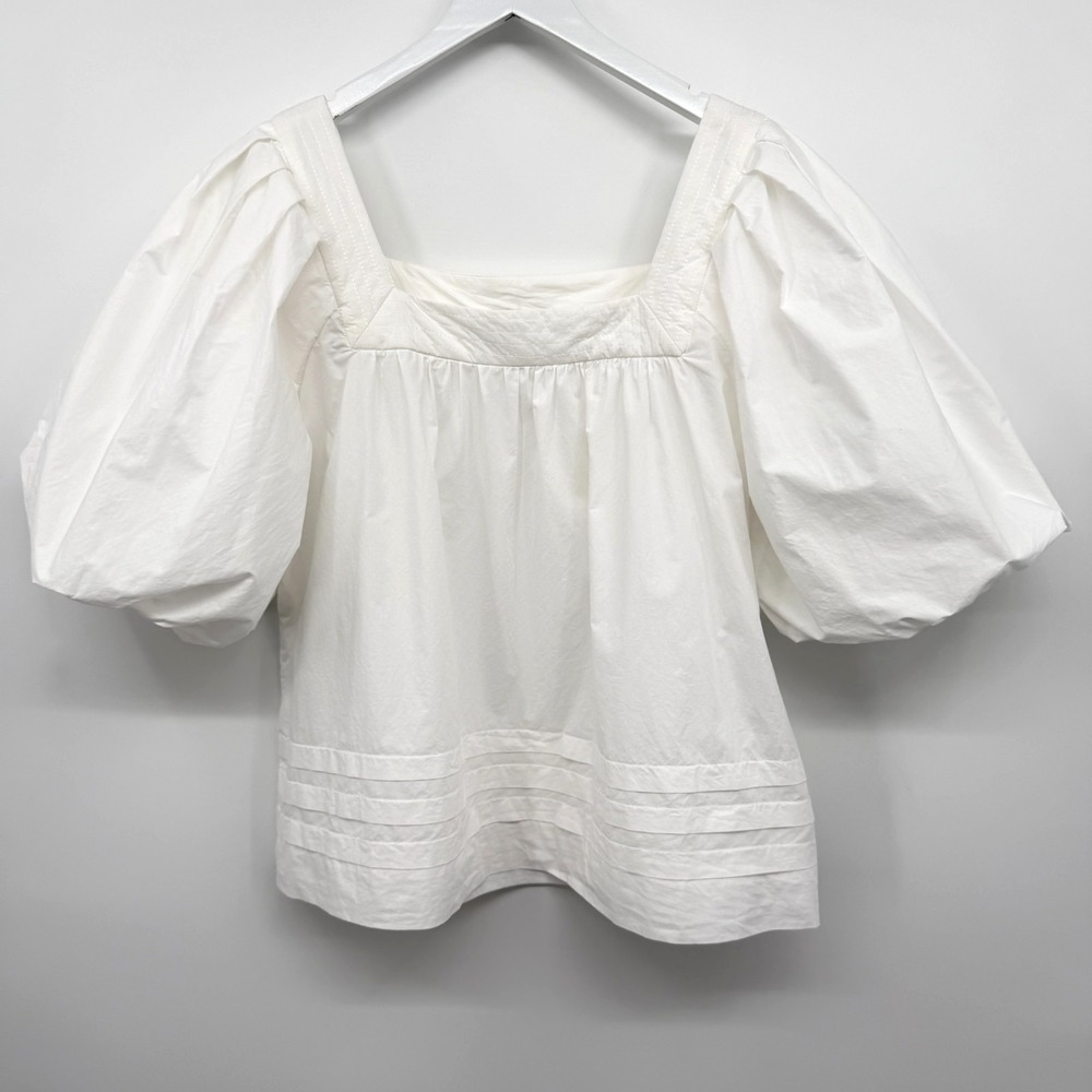 See and Be Seen Top Shirt Medium Puff Sleeve Milkmaid Coastal Coquette Heirloom